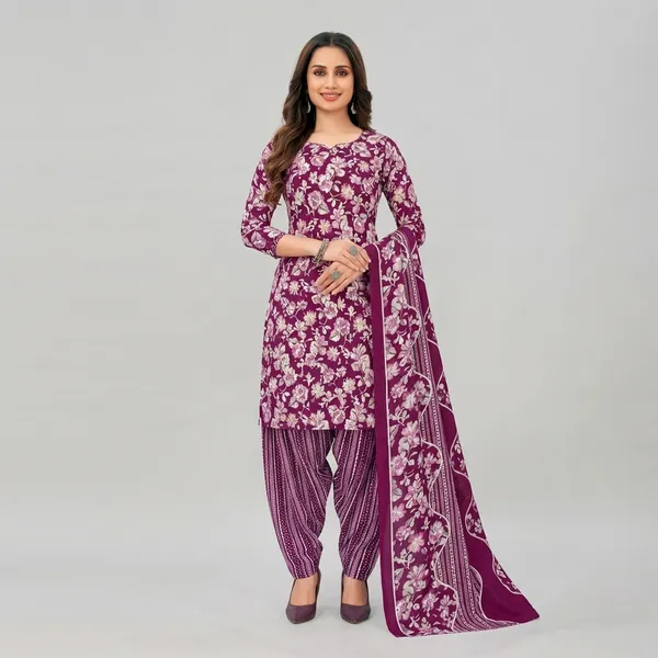 Purple_Pure_Cotton_Kurti_Set_With_Dupatta_For_Women