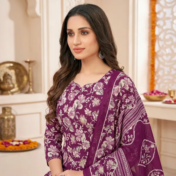 Purple_Pure_Cotton_Kurti_Set_With_Dupatta_For_Women