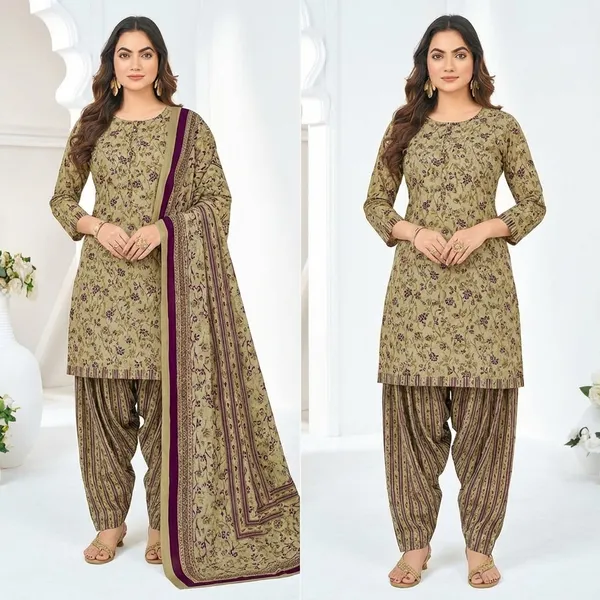 Olive_Green_And_Maroon_Pure_Cotton_Kurti_Set_With_Dupatta_For_Women