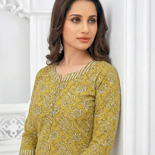 Mustard_Pure_Cotton_Kurti_Set_With_Dupatta_For_Women