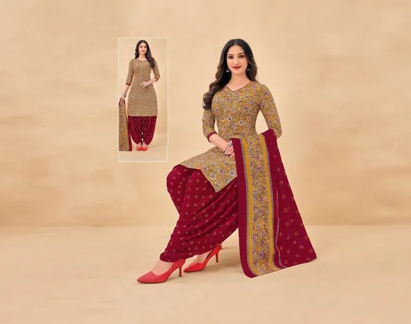 Beige_And_Maroon_Pure_Cotton_Patiala_Suit_Set_For_Women