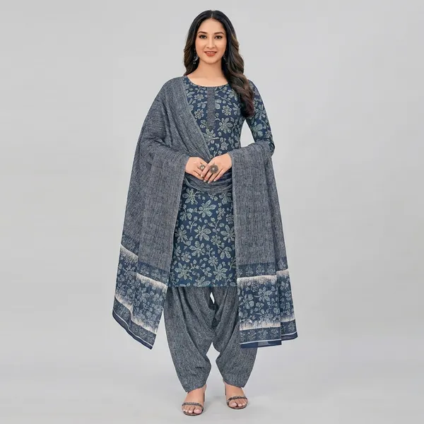 Blue_Pure_Cotton_Kurti_Set_With_Dupatta_For_Women
