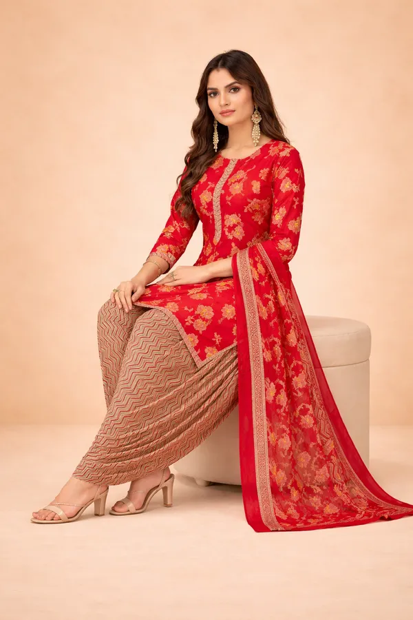 Red_Pure_Cotton_Kurti_Set_With_Dupatta_For_Women