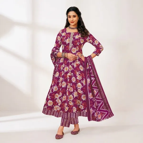 Magenta_Pure_Cotton_Kurti_Set_With_Dupatta_For_Women