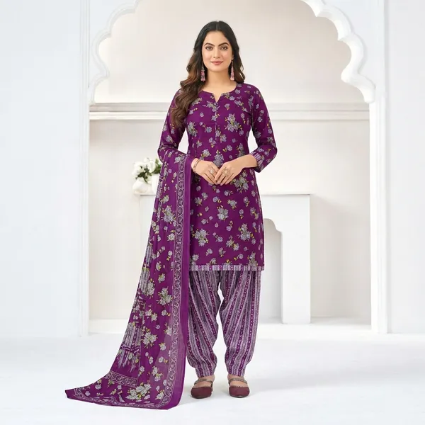 Purple_Pure_Cotton_Kurti_Set_With_Dupatta_For_Women