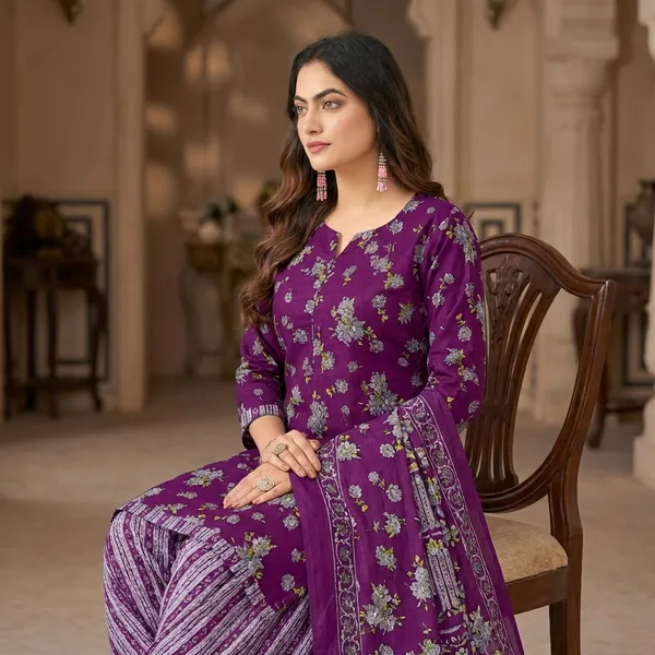 Purple_Pure_Cotton_Kurti_Set_With_Dupatta_For_Women