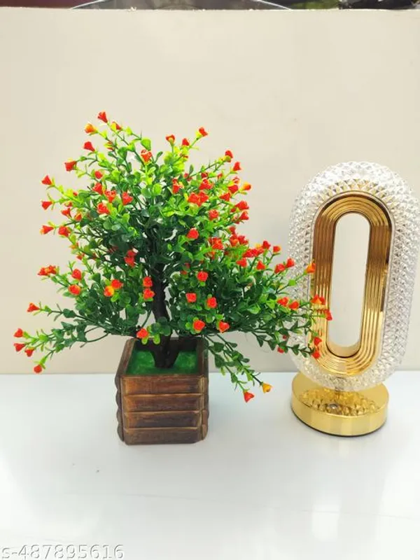 Green_Artificial_Flower_Arrangement_With_Wooden_Pot_With_Red_Bud_In_Wooden_Box
