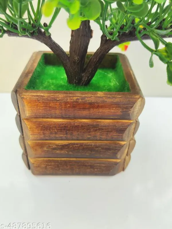 Green_Artificial_Flower_Arrangement_With_Wooden_Pot_With_Red_Bud_In_Wooden_Box