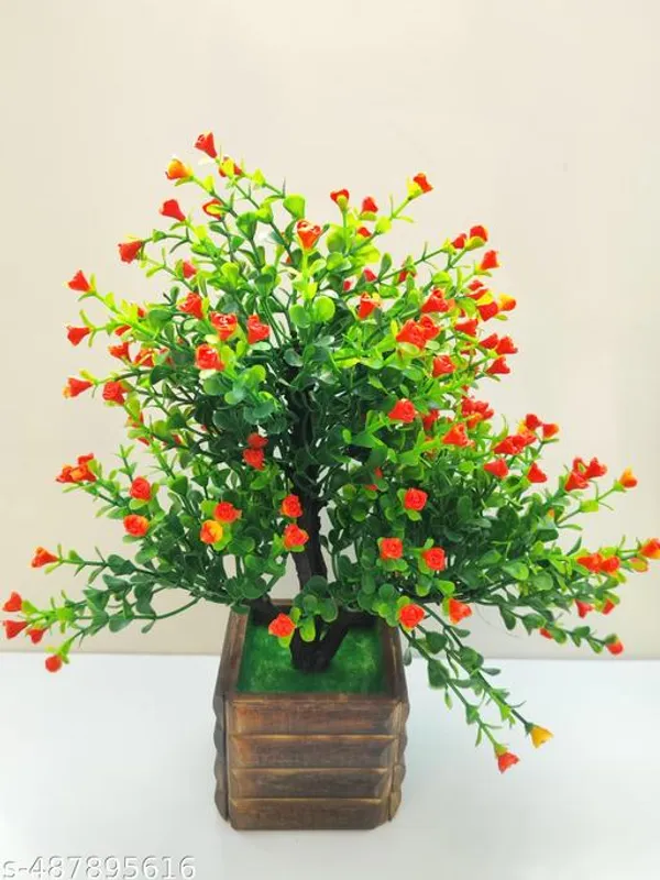 Green_Artificial_Flower_Arrangement_With_Wooden_Pot_With_Red_Bud_In_Wooden_Box