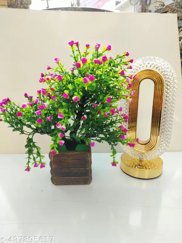 Green_Artificial_Flower_Arrangement_With_Purple_Bud_Wooden_Pot_For_Home_Decor