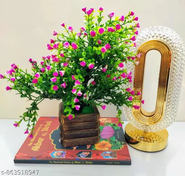 Green_Artificial_Plant_Bush_In_Purple_Colour_With_Wooden_Pot