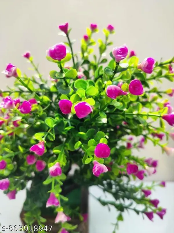 Green_Artificial_Plant_Bush_In_Purple_Colour_With_Wooden_Pot