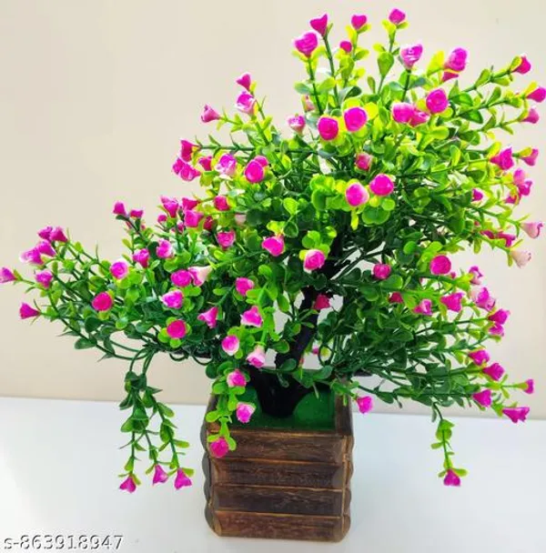 Green_Artificial_Plant_Bush_In_Purple_Colour_With_Wooden_Pot