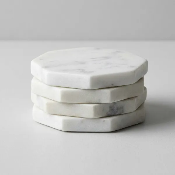 White_Marble_Hexagon_Coasters_Set_Of_4