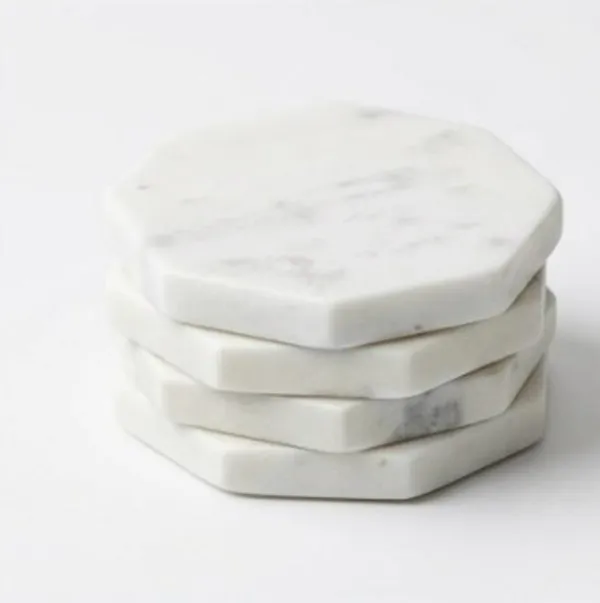 White_Marble_Hexagon_Coasters_Set_Of_4