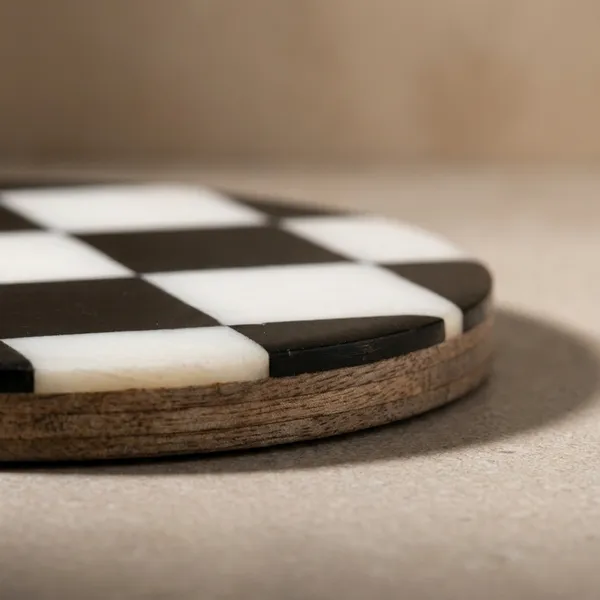 Pack_Of_4_Black_And_White_Checkered_Round_Serving_Tray_Plate_With_Wooden_Edge