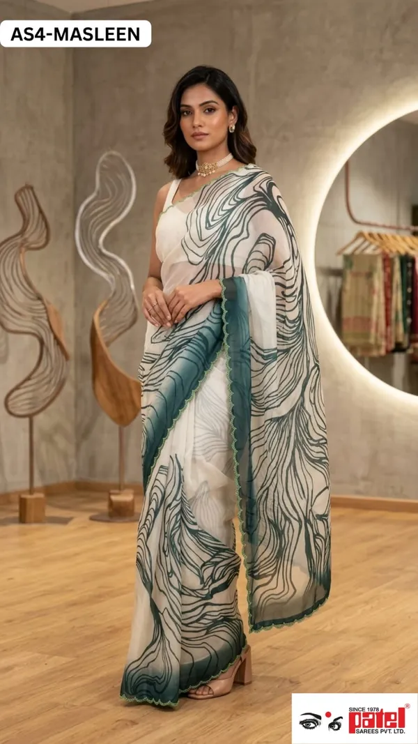 White_Strips_Synthetic_Maslin_Saree_For_Women_Set_Of_1