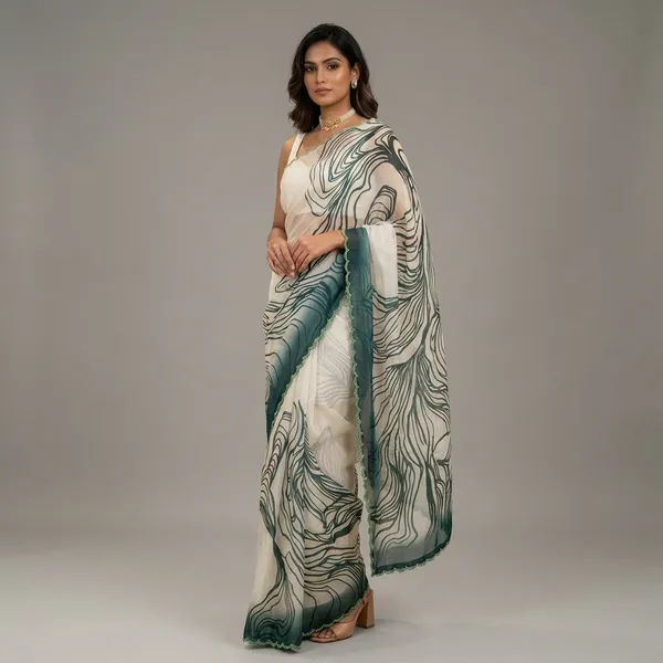 White_Strips_Synthetic_Maslin_Saree_For_Women_Set_Of_1