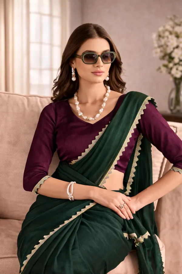 Bottle_Green_Satin_Silk_Saree_For_Women
