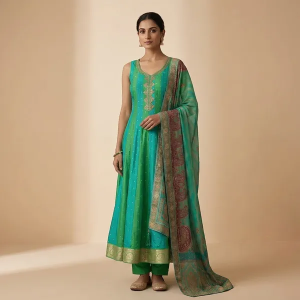 Green_Soft_Silk_Ethnic_Gown_For_Women_Set_Of_3