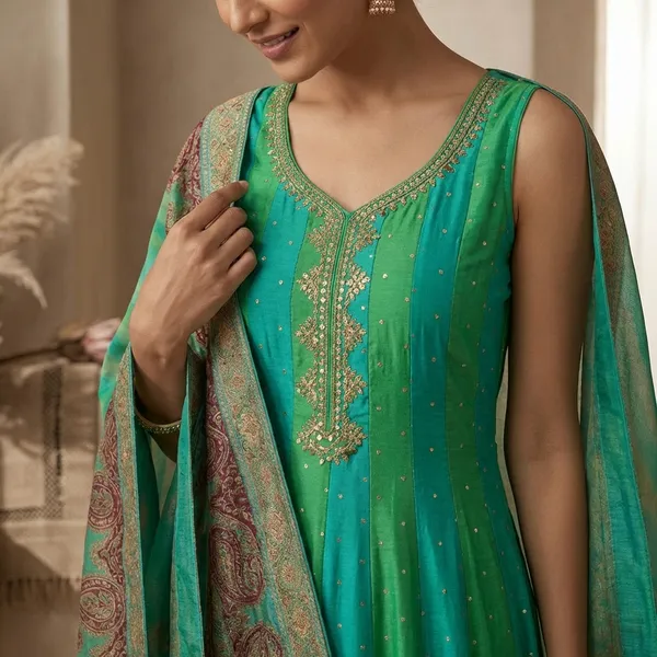 Green_Soft_Silk_Ethnic_Gown_For_Women_Set_Of_3