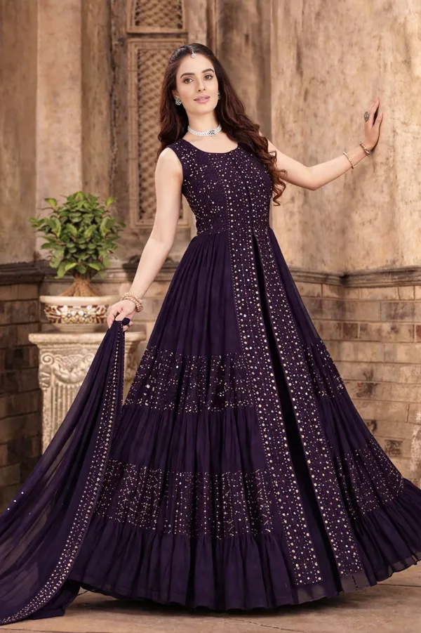 Wine_Georgette_Palazzo_Suit_For_Women_Set_Of_3