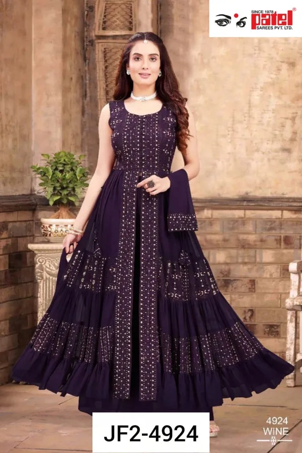 Wine_Georgette_Palazzo_Suit_For_Women_Set_Of_3