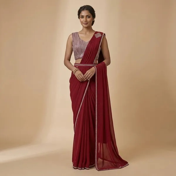 Red_Lycra_Ready_To_Wear_Saree_For_Women_Set_Of_3