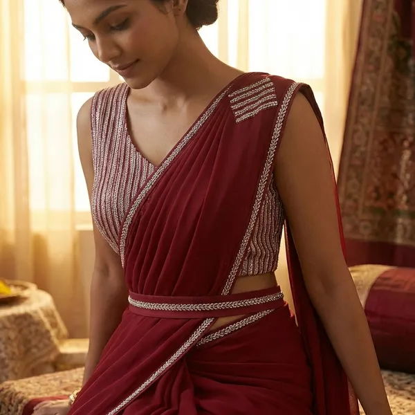 Red_Lycra_Ready_To_Wear_Saree_For_Women_Set_Of_3