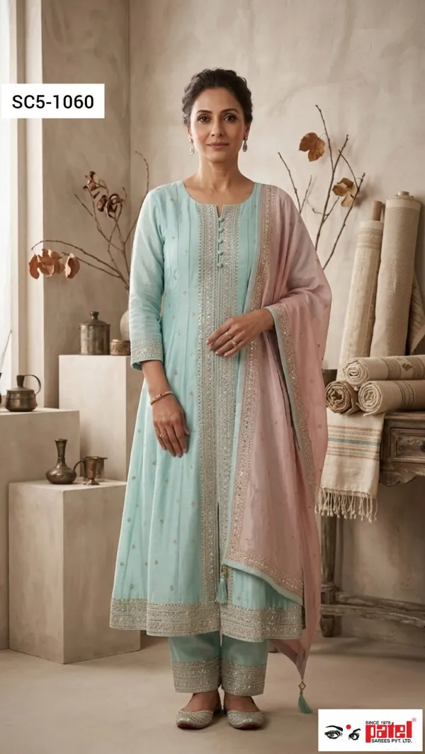 Sky_Blue_Raw_Silk_Ethnic_Gown_For_Women_Set_Of_3
