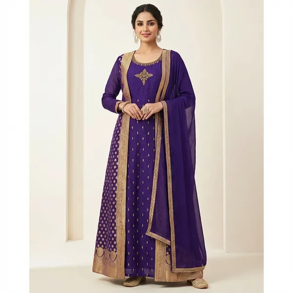 Purple_Raw_Silk_Ethnic_Gown_For_Women_Set_Of_3