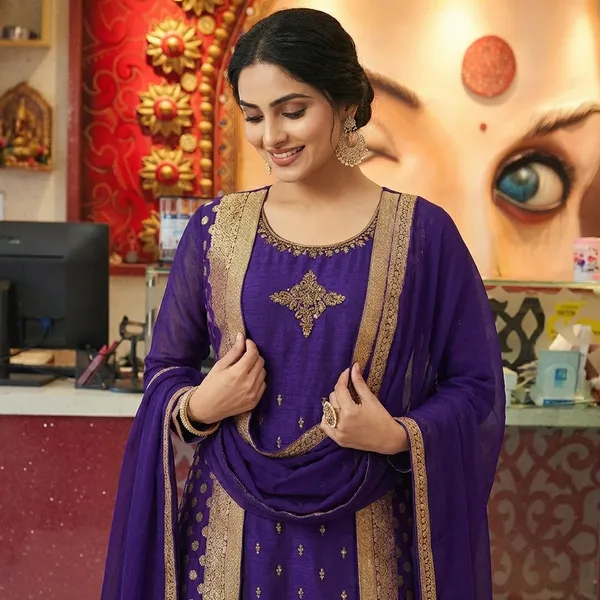 Purple_Raw_Silk_Ethnic_Gown_For_Women_Set_Of_3