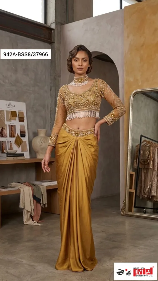 Yellow_Crape_Indo_Western_Outfit_For_Women_Set_Of_3