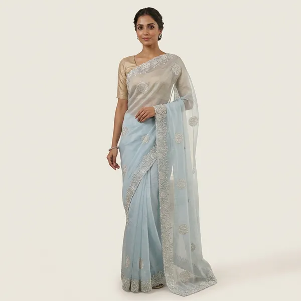 Sky_Blue_Organza_Tissue_Saree_For_Women_Set_Of_1