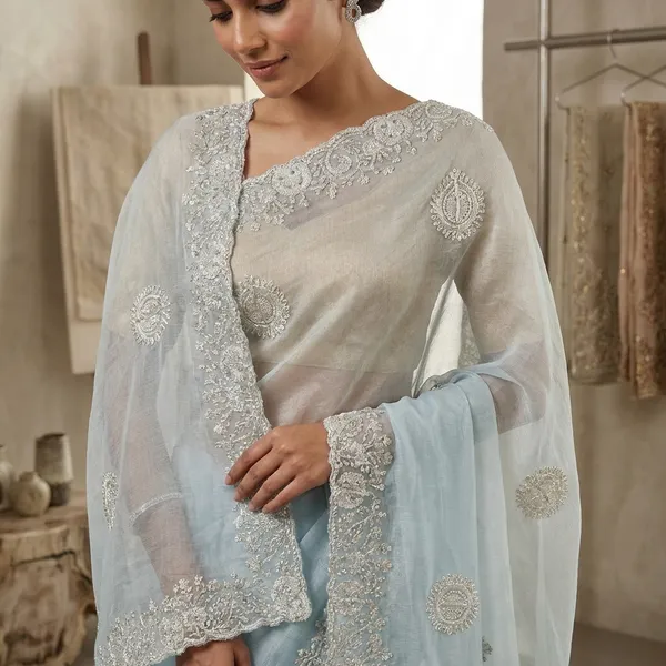 Sky_Blue_Organza_Tissue_Saree_For_Women_Set_Of_1