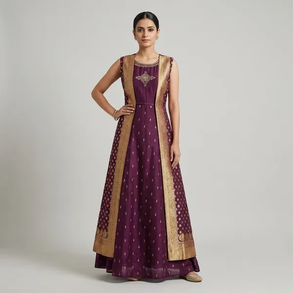 Wine_Raw_Silk_Ethnic_Gown_For_Women_Set_Of_3