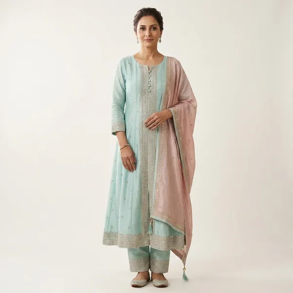 Sky_Blue_Raw_Silk_Ethnic_Gown_For_Women_Set_Of_3