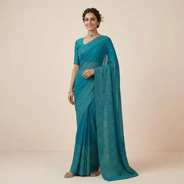 Rama_Green_Georgette_Saree_For_Women_Set_Of_1