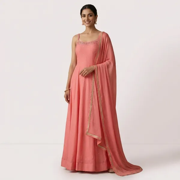 Pink_Raw_Silk_Ethnic_Gown_For_Women_Set_Of_3