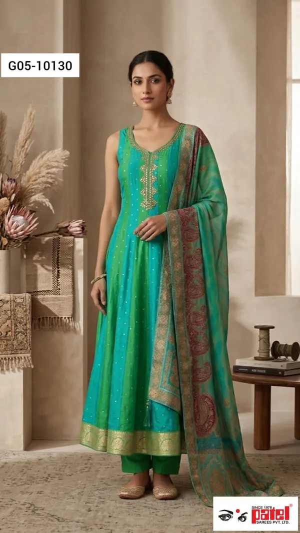 Green_Soft_Silk_Ethnic_Gown_For_Women_Set_Of_3