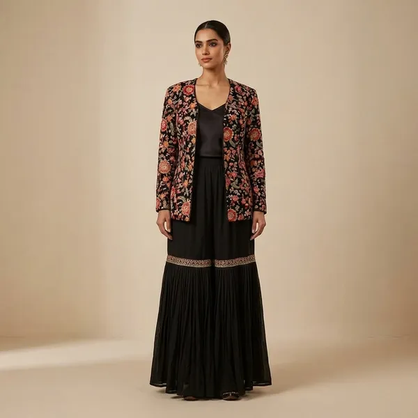Black_Georgette_Indo_Western_Outfit_For_Women_Set_Of_3