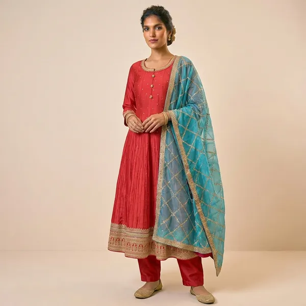 Rani_Pink_Raw_Silk_Ethnic_Kurta_Set_For_Women_Set_Of_3