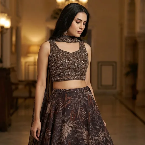 Brown_Organza_Crop_Top_Set_For_Women_Set_Of_3