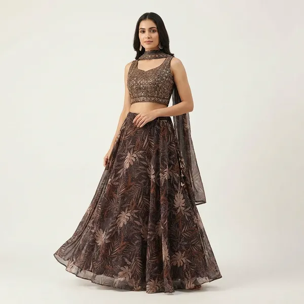 Brown_Organza_Crop_Top_Set_For_Women_Set_Of_3