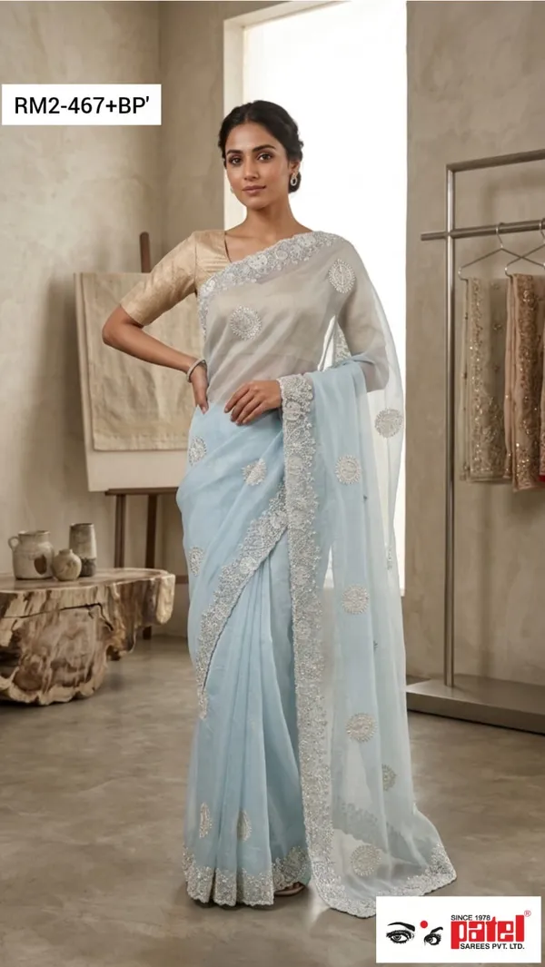 Sky_Blue_Organza_Tissue_Saree_For_Women_Set_Of_1