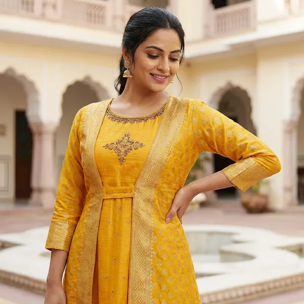 Yellow_Raw_Silk_Ethnic_Gown_For_Women_Set_Of_3