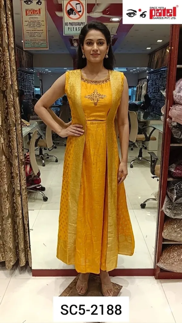 Yellow_Raw_Silk_Ethnic_Gown_For_Women_Set_Of_3