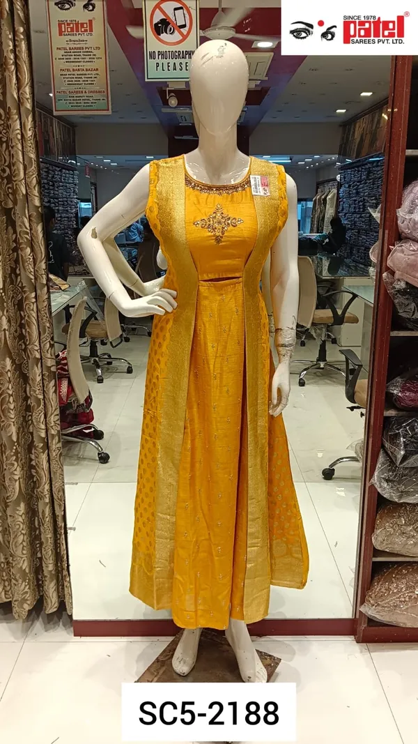 Yellow_Raw_Silk_Ethnic_Gown_For_Women_Set_Of_3