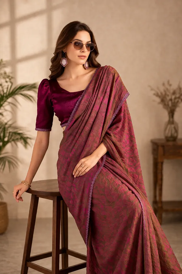 Rust_Maroon_Satin_Silk_Saree_For_Women