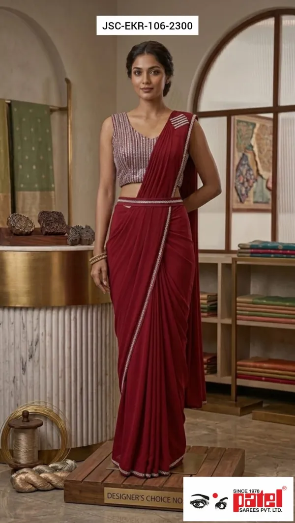 Red_Lycra_Ready_To_Wear_Saree_For_Women_Set_Of_3